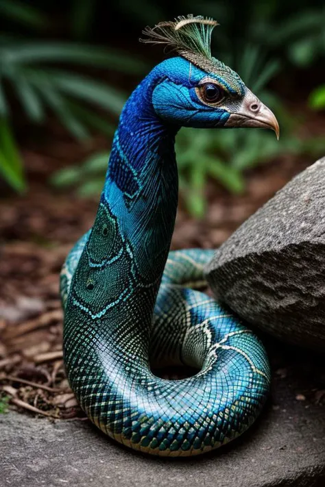 Snake, peacock, morph, hyperrealistic, real photo shoot, 8k