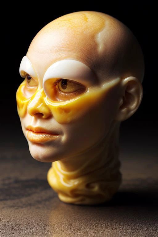 Boiled egg with egg yolk looks like a human head, morph, photo realistic
