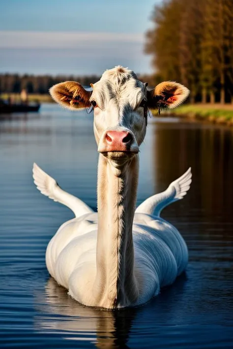 Cow, Swan, morph, hyperrealistic, real photo shoot, 8k