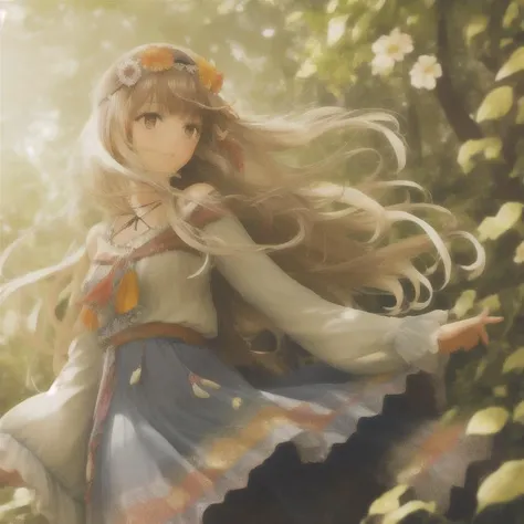 an up close faded and slightly desaturated vintage-style color photograph of a young woman dressed in a tie-dye maxi dress or a peasant blouse paired with bell-bottom jeans and fringe accessories. She wears a headband or flower crown in her long, flowing hair. The setting is a bohemian-inspired outdoor music festival or a peaceful nature backdrop, capturing the free-spirited and laid-back vibe of the era.
<lora:RetroStyleV1:1> 60Retro69Punch75
