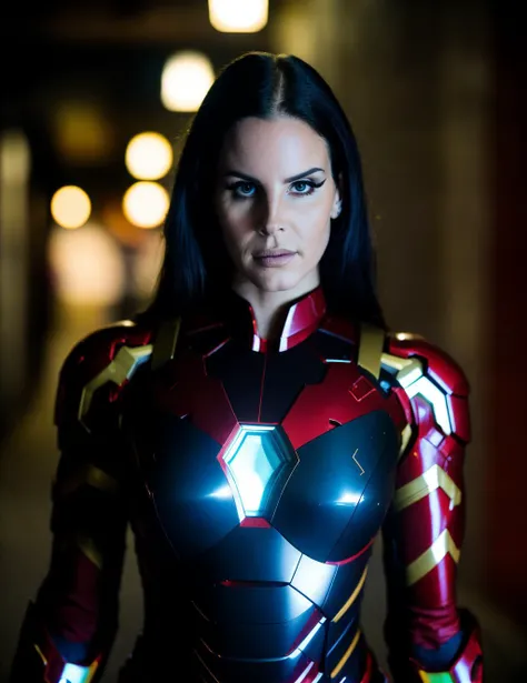extremely high quality RAW photograph of woman, wearing iron man costume, in dark alley, analog style, (portrait), (skin details, high detailed skin texture), ((photorealistic), film grain), 8k high definition, insanely (detailed face), detailed eyes, in the style of playboy, (photo), (photograph),highly detailed, sharp focus, 4k, focus on eyes,bokeh, staring at camera, ,gigapixel,by hasselblad, (((low light, dark,dim))),(((midnight))),((late night)),(late at night,night-time, after dark), eyeliner, makeup <lora:lana_del_rey:1.4:0,0.1,0.2,0.3,0.4,0.5,0.6,0.7,0.8,0.9,0.8,0.7,0.6,0.5,0.4,0.3,0.2> ,