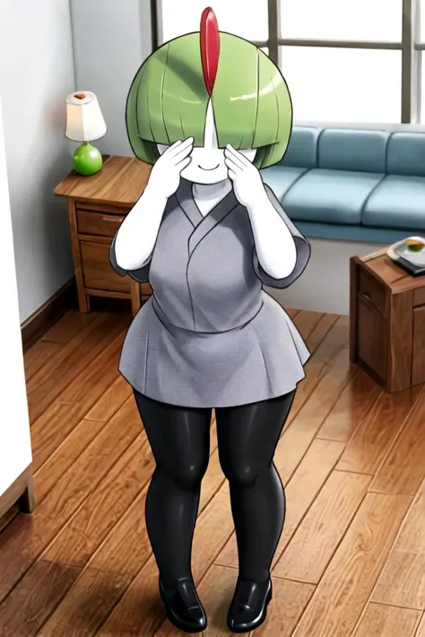 best quality, masterpiece, highres,
hioshiru, 1 girl, solo, ralts, white skin, full body, indoor, wooden floor, short height,red eyes, (long bangs, hair covering eyes:1.2),
<lora:Ralts:1>