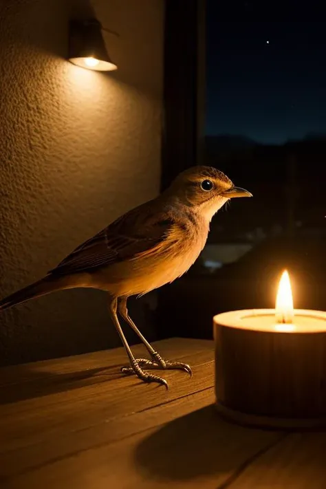 an concept art of alchemic element - European Nightingale (Luscinia megarhynchos): A small, unassuming bird with a melodious and enchanting song that fills the night air during the breeding season. The plumage is plain, with a brownish-gray body and a warm orange-brown breast. In this enchanting scene, the camera floats gracefully just inches away from the subject, immersing us in a world of intricate details and captivating magic. The soft glow of a mystical light source casts a mesmerizing aura, gently caressing every curve and edge, illuminating the scene with an ethereal radiance., on table, rim lights, digital art, focus on subject, duch angle, clsoe shot, closeup, focus on material and structure, masterpiece, ultrasharp, intricated details
