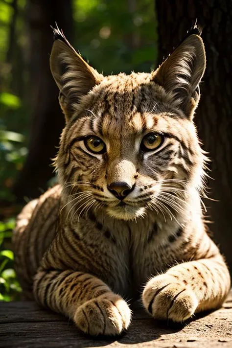 an concept art of alchemic element - European Lynx (Lynx lynx): A stealthy predator with a distinctive appearance. The lynx boasts a short, thick coat adorned with prominent spots and streaks, acting as camouflage against the dappled forest floor. Its tufted ears lend an air of regal elegance, while the piercing, amber eyes exude an aura of mystery and intelligence. Its long legs are equipped with powerful muscles, allowing it to move silently and gracefully through the wilderness. This scene, with its magical lighting and exquisite focus on intricate details, will leave viewers spellbound, transporting them to a world of enchantment and beauty, regardless of the object it embraces., on table, rim lights, digital art, focus on subject, duch angle, clsoe shot, closeup, focus on material and structure, masterpiece, ultrasharp, intricated details