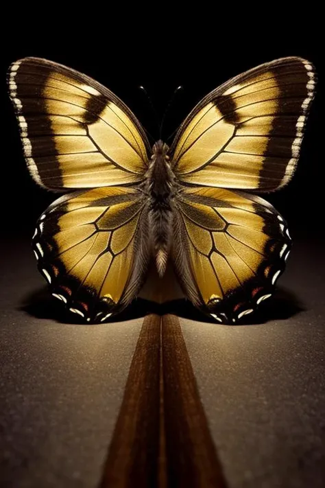 an concept art of alchemic element - European Grayling (Hipparchia semele): A striking butterfly with distinctive gray and brown patterns on its wings. The wingspan can reach up to 6-7 centimeters, showcasing intricate details. The camera's angle frames the subject in a way that unveils its essence, unveiling secrets that lie within its form. Shadows and highlights create a harmonious symphony, revealing an extraordinary interplay of light and darkness, unveiling layers of depth that leave us captivated., on table, rim lights, digital art, focus on subject, duch angle, clsoe shot, closeup, focus on material and structure, masterpiece, ultrasharp, intricated details
