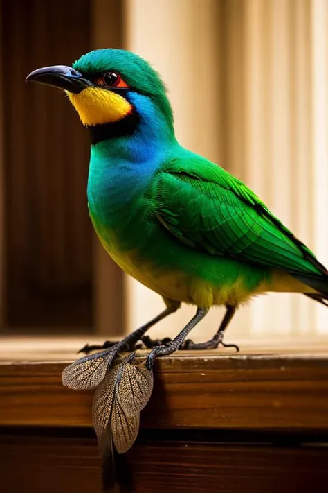 an concept art of alchemic element - European Bee-Eater (Merops apiaster): A colorful and elegant bird with a slender, streamlined body. The head and throat are adorned with rich chestnut-brown, contrasting beautifully with the azure blue feathers on the wings and back. The elongated, pointed wings allow for swift, graceful flight as it swoops and catches flying insects in mid-air. The sharp, down-curved beak is perfect for catching and consuming its favorite meals. The camera's angle frames the subject in a way that unveils its essence, unveiling secrets that lie within its form. Shadows and highlights create a harmonious symphony, revealing an extraordinary interplay of light and darkness, unveiling layers of depth that leave us captivated., on table, rim lights, digital art, focus on subject, duch angle, clsoe shot, closeup, focus on material and structure, masterpiece, ultrasharp, intricated details