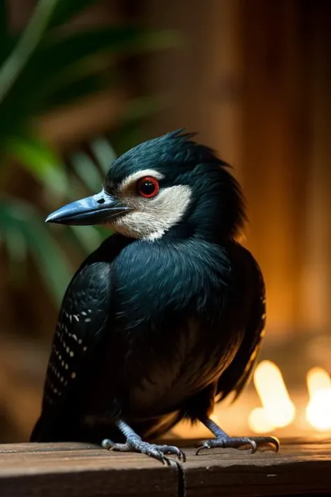 an concept art of alchemic element - European Black Woodpecker (Dryocopus martius): A large woodpecker with black plumage and a bright red crest on the head. The powerful bill and chisel-like tongue allow it to excavate nesting cavities in trees with ease. This scene, with its magical lighting and exquisite focus on intricate details, will leave viewers spellbound, transporting them to a world of enchantment and beauty, regardless of the object it embraces., on table, rim lights, digital art, focus on subject, duch angle, clsoe shot, closeup, focus on material and structure, masterpiece, ultrasharp, intricated details