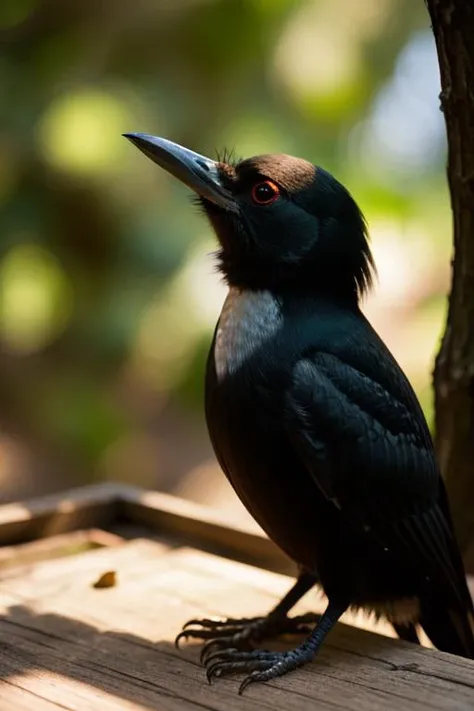 an concept art of alchemic element - European Black Woodpecker (Dryocopus martius): A large woodpecker with black plumage and a bright red crest on the head. The powerful bill and chisel-like tongue allow it to excavate nesting cavities in trees with ease. The subject stands proudly as the center of attention, bathed in the tender glow. The light plays with shadows, creating a dance of artistry on its surface, emphasizing even the tiniest nuances that make it unique. A halo of brilliance surrounds the subject, enhancing its elegance and evoking a sense of wonder and mystery., on table, rim lights, digital art, focus on subject, duch angle, clsoe shot, closeup, focus on material and structure, masterpiece, ultrasharp, intricated details