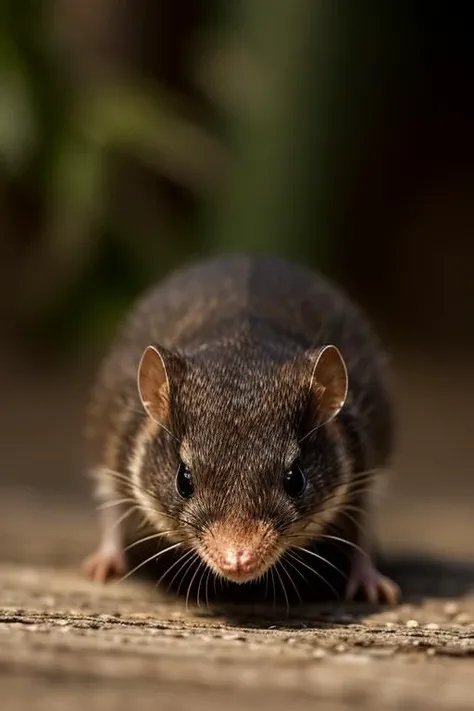 an concept art of alchemic element - European Shrew (Sorex araneus): A diminutive, insectivorous mammal with a long, pointed snout and small, beady eyes. The fur is dark gray-brown, and its slender body allows for easy movement through dense vegetation. The agile shrew possesses a high metabolism, requiring constant foraging to sustain its energy levels. In this enchanting scene, the camera floats gracefully just inches away from the subject, immersing us in a world of intricate details and captivating magic. The soft glow of a mystical light source casts a mesmerizing aura, gently caressing every curve and edge, illuminating the scene with an ethereal radiance., on table, rim lights, digital art, focus on subject, duch angle, clsoe shot, closeup, focus on material and structure, masterpiece, ultrasharp, intricated details