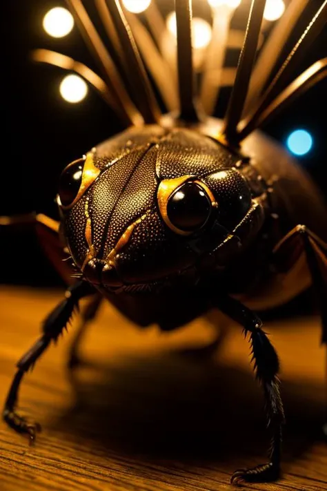 an concept art of alchemic element - Giant Water Bug (Belostomatidae family): Giant water bugs are large insects with a length of about 4 to 12 centimeters (1.6 to 4.7 inches). They have a flattened body and powerful forelegs used for capturing prey in aquatic environments. This scene, with its magical lighting and exquisite focus on intricate details, will leave viewers spellbound, transporting them to a world of enchantment and beauty, regardless of the object it embraces., on table, rim lights, digital art, focus on subject, duch angle, clsoe shot, closeup, focus on material and structure, masterpiece, ultrasharp, intricated details