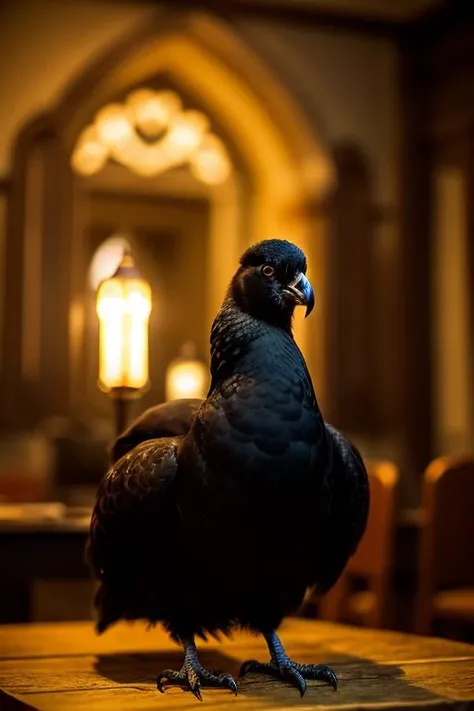 an concept art of alchemic element - European Black Grouse (Tetrao tetrix): A magnificent bird with a striking appearance, the male showcases glossy black feathers and a distinctive lyre-shaped tail. The bright red wattles above the eyes and bright yellow air sacs enhance its courtship displays. This scene, with its magical lighting and exquisite focus on intricate details, will leave viewers spellbound, transporting them to a world of enchantment and beauty, regardless of the object it embraces., on table, rim lights, digital art, focus on subject, duch angle, clsoe shot, closeup, focus on material and structure, masterpiece, ultrasharp, intricated details