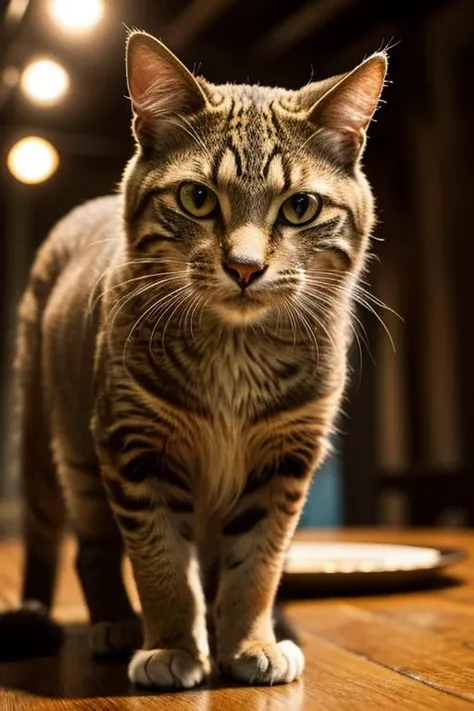 an concept art of alchemic element - European Wildcat (Felis silvestris): A striking feline with a robust, muscular build, resembling a domestic cat but larger and more untamed. The dense fur coat boasts a tabby-like pattern, predominantly gray with subtle black stripes and spots, providing exceptional camouflage in its forest habitat. The rounded ears have tufts of fur at the tips, accentuating its alert and watchful appearance. This scene, with its magical lighting and exquisite focus on intricate details, will leave viewers spellbound, transporting them to a world of enchantment and beauty, regardless of the object it embraces., on table, rim lights, digital art, focus on subject, duch angle, clsoe shot, closeup, focus on material and structure, masterpiece, ultrasharp, intricated details