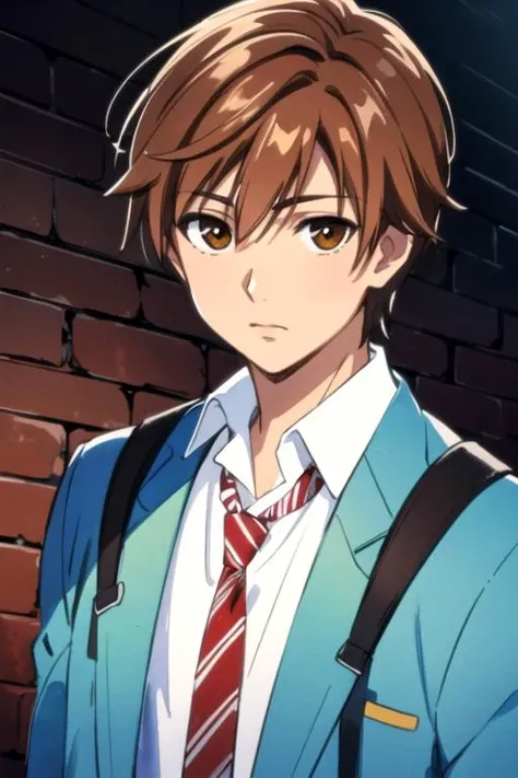 masterpiece, best quality, movie still, 1boy, solo, male focus, looking at viewer, , depth of field, (watercolor illustration, soft pastel colors:1.1), , <lora:arata_hinohara:0.8>, arata_hinohara, arata_hinohara, brown hair, brown eyes, robot costume, , 32k resolution