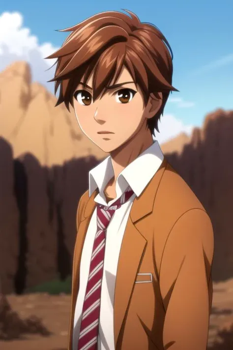 masterpiece, best quality, photorealistic, 1boy, solo, male focus, looking at viewer, upper body, depth of field, anime coloring, , <lora:arata_hinohara:0.9>, arata_hinohara, arata_hinohara, brown hair, brown eyes, , , High resolution