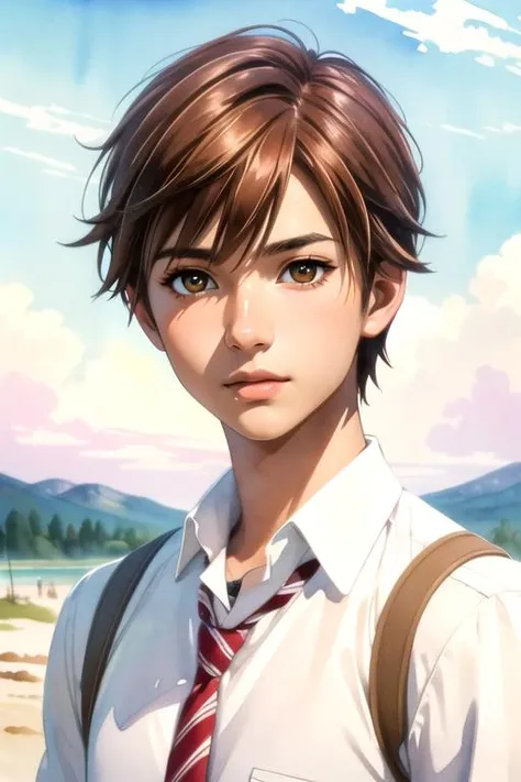 masterpiece, best quality, photorealistic, 1boy, solo, male focus, looking at viewer, , , (watercolor illustration, soft pastel colors:1.1), , <lora:arata_hinohara:0.76>, arata_hinohara, arata_hinohara, brown hair, brown eyes, , , world war 2, 32k resolution