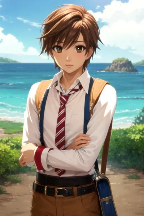 masterpiece, best quality, , 1boy, solo, male focus, looking at viewer, upper body, , , realistic, <lora:arata_hinohara:0.94>, arata_hinohara, arata_hinohara, brown hair, brown eyes, cowboy costume, neverland: A lost island where children can stay forever young, 8k resolution