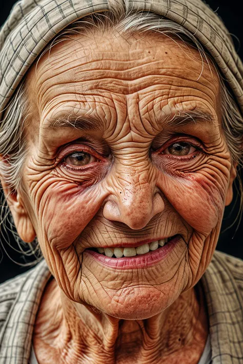 a happy old woman, with wrinkly face, high detail high definition photograph or immense resolution and intricate captures, dodge and burn style professional photo grading, sharpened, skin detail texture with small clean pores and material surface properties , UHD, HDR, <lora:Add_UHD_Details_&_Text_v1:0.85>