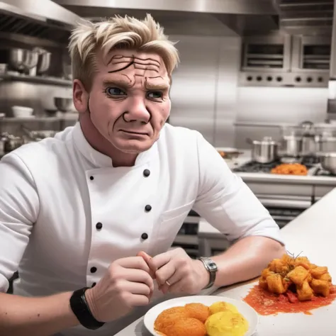 <lora:wojak:1>, gordon ramsey, hells kitchen chef, wojak