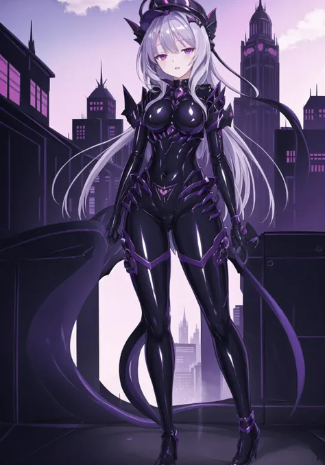 full body,
best quality,masterpiece,highly detailed,anime,
1girl,corruption,bodysuit,
city background,
 <lyco:corruptionv13:0.7>