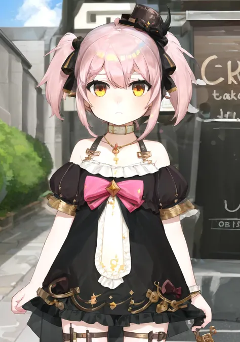 masterpiece, best quality, 1girl,<lora:ace_taffy_halloween_v5_2x-06:1> ,ace_taffy,expressionless, standing, blurry background, solo focus, outdoors,