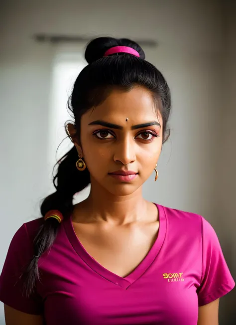 portrait of skswoman, :d , wearing formal wear , with pink Lob (long bob) , background wrestling ring epic (photo, studio lighting, hard light, sony a7, 50 mm, matte skin, pores, colors, hyperdetailed, hyperrealistic), <lyco:Amala Paul:1.1>