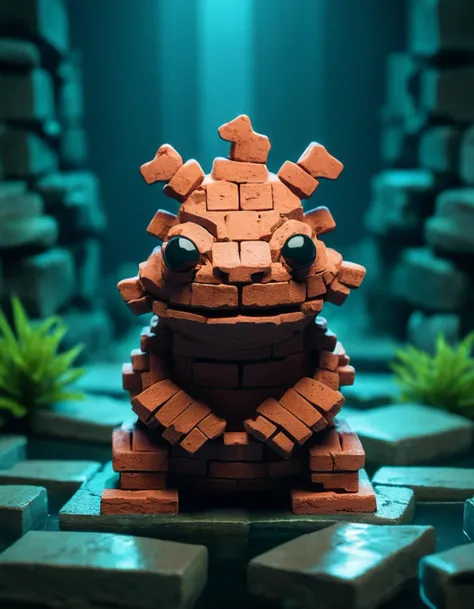 made out of bricks, Game art, Frogfish, Peaceful, Cold Lighting, zen, ral-brks <lora:ral-brks-sdxl:0.8>, cinematic atmosphere, flowing, badge, complex, glowing, background inspired, luxurious sharp focus, perfect symmetry, set logical ambient background