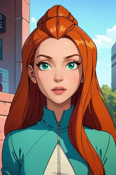 (masterpiece, best quality), 1girl, <lora:brj-sam-v1:0.8> sam \(totally spies\), orange hair, long hair, green eyes,