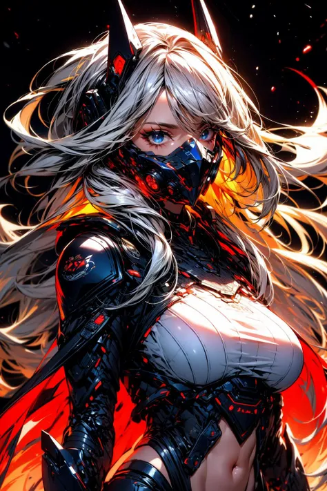 (masterpiece:1.1), (best quality:1.1), (detailed:1.0), (vibrant colors:1.0), BREAK, (solo:1.2), (dynamic angle:1.0), (1girl:1.0), (mechanical neck:1.0), (cybersamurai:1.0), (long white hair:1.1), (mask:1.1), (navel:1.1), <lora:cybersamuraiV2E12:0.8>, <lora:girl_with_mask_lora013:0.5>, BREAK, (starry night:1.0), (glimmering:1.0), (glowing:1.0)