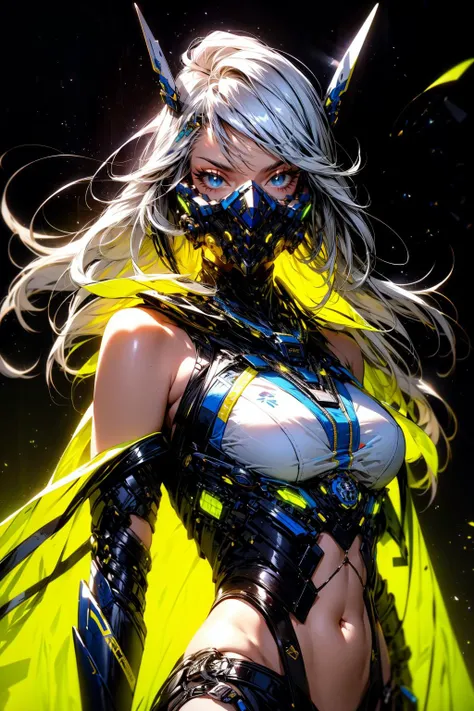 (masterpiece:1.1), (best quality:1.1), (detailed:1.0), (vibrant colors:1.0), BREAK, (solo:1.2), (dynamic angle:1.0), (1girl:1.0), (mechanical neck:1.0), (cybersamurai:1.0), (long white hair:1.1), (mask:1.1), (navel:1.1), <lora:cybersamuraiV2E12:0.8>, <lora:girl_with_mask_lora013:0.5>, BREAK, (starry night:1.0), (glimmering:1.0), (glowing:1.0)