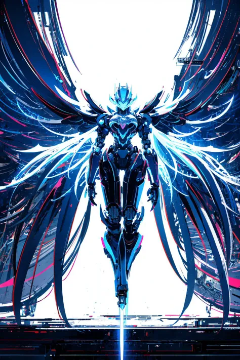 extremely detailed CG unity 16k wallpaper,backlight,(masterpiece, best quality, ultra detailed, hyper realistic, photo), delicate pattern, detailed background, super fine concept art,(darkness:1.4), dynamic lighting, faint light,high-contrast, (mysterious:0.8),ethereal, truth,
ultra detailed illustration,
(giant mechanical wings:1.4) ,(1 robot girl,glowing robot eyes:1.5),(giant mechanical weapon:1.4) ,
ultra high res, <lora:cybersamuraiV2E12:0.8> holding weapon, holding sword, glowing,