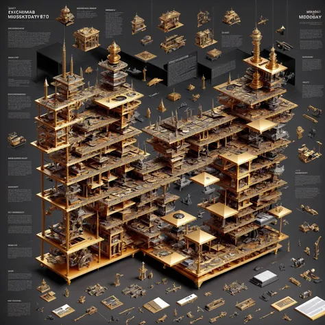 (extremely detailed 8k wallpaper) Intricate, High Detail, dramatic, epic, awe-inspiring, masterpiece, museum quality, Showpiece. Style-Info, Poster style Disassembly diagram, machine,