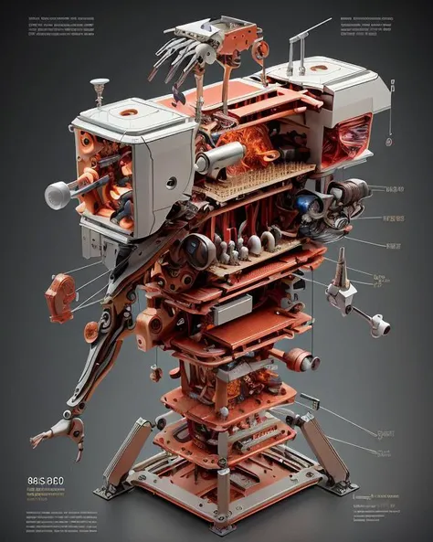 (extremely detailed 8k wallpaper) Intricate, High Detail, dramatic, epic, awe-inspiring, masterpiece, museum quality, Showpiece. Style-Info, Poster style Disassembly diagram, machine