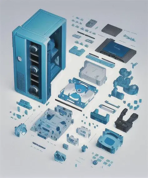 <lora:bluePrintDisassembly_v10:1> blue print, Disassembly diagram, machine, nintendo gamecube, gamecube,