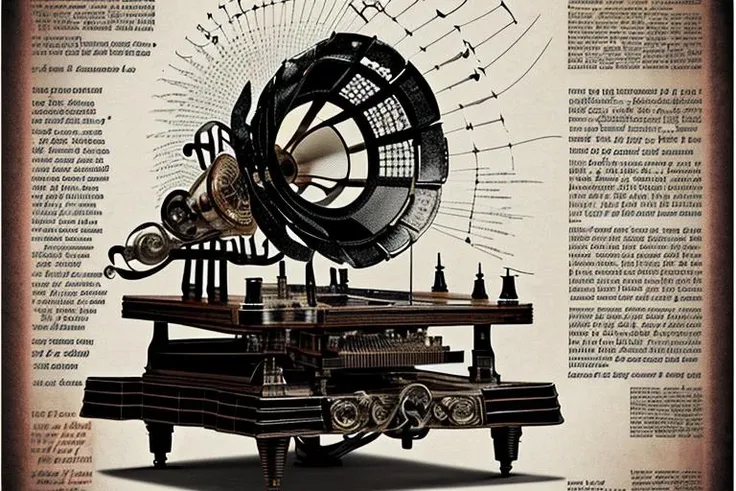 vintage gramophone (extremely detailed 8k wallpaper) Intricate, High Detail, dramatic, epic, awe-inspiring, masterpiece, museum quality, Showpiece. Style-Info, Poster style Disassembly diagram, machine <lora:yushuang:1>