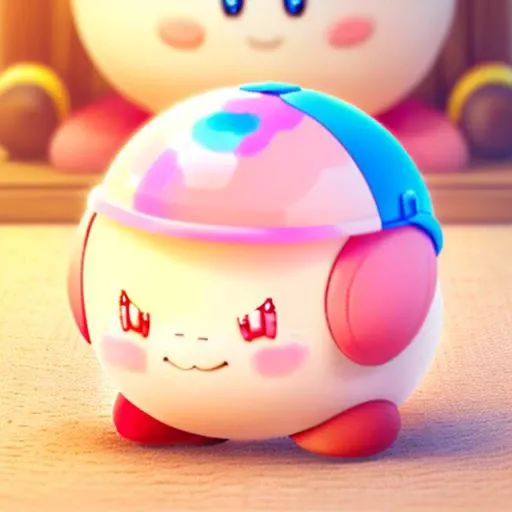masterpiece, ((kirby)),standing,headphones,(pink),cute smiling face,soft round body,red shoes