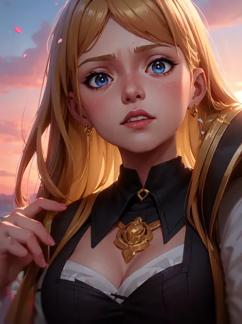 league of legends, arcane,close up, face focus, portrait, arcane style, anime:1.2, 1girl, solo, flowers, sign, close up, beautiful, walking, make up, beautiful, blue eyes, blonde,long hair, sunset, evening, nice skies, warm light, :), Best quality, brilliant colors, jewelry, looking at viewer, medium breasts, nature, necklace, outdoors, neon, volumetric light
<lora:LoconLoraOffsetNoise_locon0501:1> <lora:arcaneStyleLora_offset:0.8>