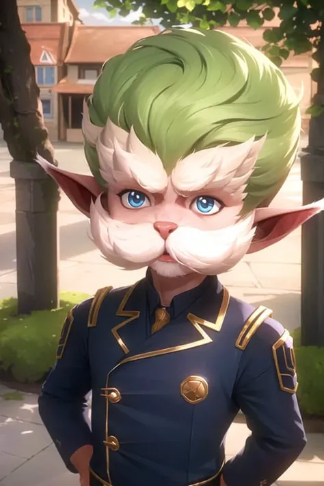 arcane style,
solo, letterboxed, 1boy, yordle, pointy ears, male focus, blonde hair, blue eyes, beard, facial hair, upper body, outdoors, uniform, jacket
, ((masterpiece))
<lora:arcane_offset:1>