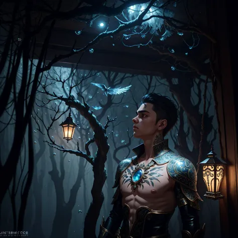 beautiful, dappled moonlight through the canopy of the twisted branches of trees, sitting, sharp, (intricate details:1.12), freckles, bubble, Best quality, concept art, digital art, [fine art | street], feathers, nobody, a 22-year-old boy, bust shot, <lora:arcaneStyleLora_offset:0.3>, 1 man, intricate colorful specialized/marshmallow_color marshmallow trees, anti-aliasing, cinematic universe inside of a glass cube, tattoo on the chest, water dress, highly detailed, dramatic pose, (( 1   dwarf, intricate details)), flying bugs, (high quality:1.3), side lighting, smooth, Bokeh, 1man, man, mire, in the style of Luc Schuiten, extremely detailed CG unity 8k wallpaper, masterpiece, high quality, tribal, young boy, facing away, 1boy in dynamic pose, indoors, 1girl, bliss, Labyrinth, lamp, epic scene, artstation, (hilltop|Snow cover:0.7), 8k, 3d, emphasis on noir colors, mist, Antonio Moro, latex, connection