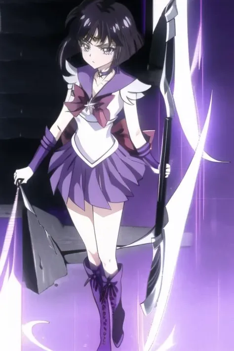 <lora:Sailor_Saturn:0.9>:Sailor_Saturn
1girl, back_bow, black_hair, bob_cut, boots, bow, brooch, brown_bow, choker, circlet, earrings, elbow_gloves, gloves, hairpin, heart, holding_polearm, jewelry, knee_boots, magical_girl, purple_footwear, purple_sailor_collar, purple_skirt, red_bow, sailor_collar, sailor_saturn, sailor_senshi_uniform, sailor_uranus, skirt, solo, spear, star_\(symbol\), star_choker, tiara, tomoe_hotaru, white_gloves, yellow_bow