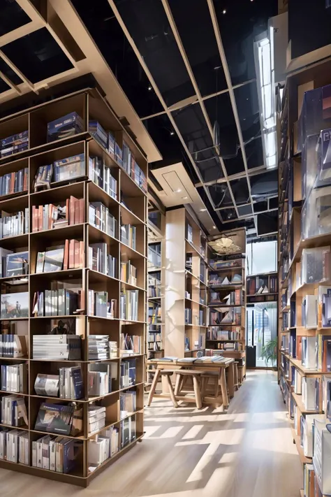 library, book shelves, (masterpiece),(high quality), best quality, real,(realistic), super detailed, (full detail),(4k),8k, no humans,window, ceiling light, indoors,door <lora:XSArchi_125v2:1>