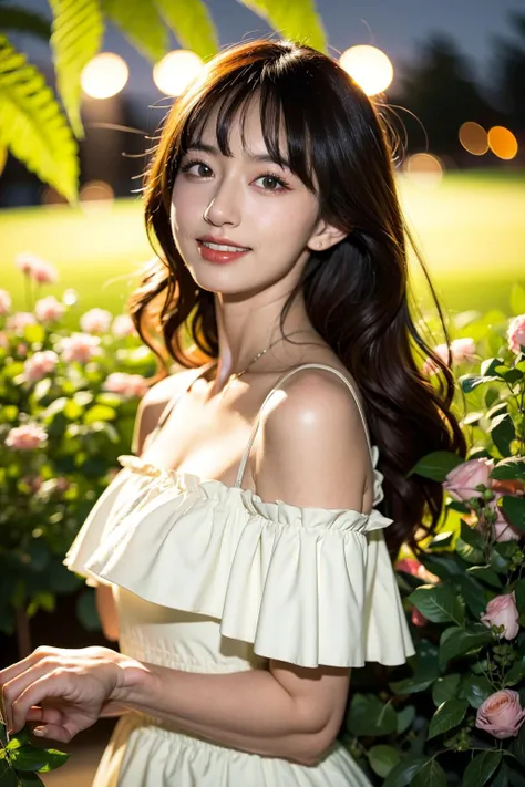 Best quality, masterpiece, ultra high res, (photorealistic:1.4), raw photo, 1girl, white dress, off shoulder, blossom flower field, glowing skin, light smile,night 
, <lora:Moral boundary_yan:0.9>