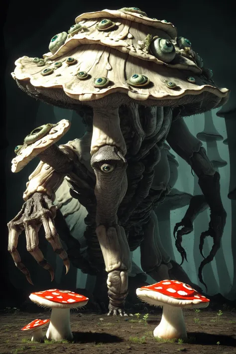 (((masterpiece, best quality, highly detailed))), Beeple, multiple eyes monster, multiple legs, multiple hand, (mushroomcore:1.2), <lora:Beeple-10:1>