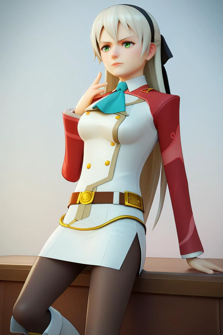 score_9, score_8_up, score_7_up, BREAK, 1girl, solo, <lora:fugtrup-guy-PONYv101:1>, <lora:elie-pdxl-nvwls-v1:0.95> zeroElie, black hairband, hair ribbon, long hair, ascot, uniform, long red sleeves, white dress, pencil skirt, belt, black pantyhose, white boots, 3d,
