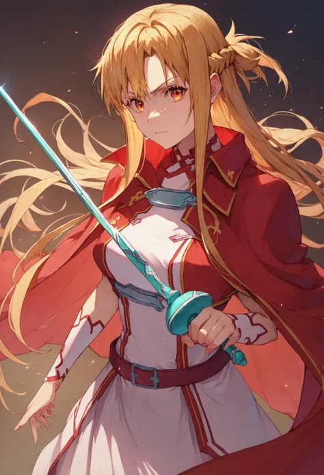 score_9_up score_8_up score_7_up, 1girl, holding sword rapier, asuna \(sao\), blonde hair, red cape
<lora:rapier_pony_ex_c12_d16:1>