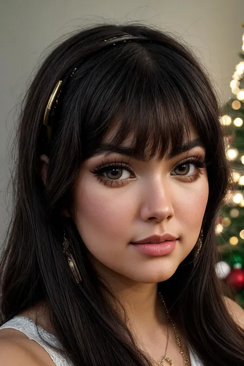 photo of (EP0x1ll3ry:0.99), a woman, perfect hair, perfect makeup, long eyelashes, thick eyeliner,
BREAK
posing, (selfie photo, Christmas outfit), ((Christmas Eve)), (Christmas inspired jingle bells), (exchanging gifts in background:1.2), (christmas lights and decorations, clara, stockings,roasted marshmallows, cozy and comforting,reflective and grateful,nostalgic and reminiscent, fireworks displays, going on a holiday light tour:1.1), (closeup portrait), necklace, diamond earrings,
BREAK
24mm, (Instagram Smartphone Filters:1.2), (cinematic, film grain:1.3), ((brilliant colour, gradient)), ((detailed eyes)), smiling, (epicPhoto)