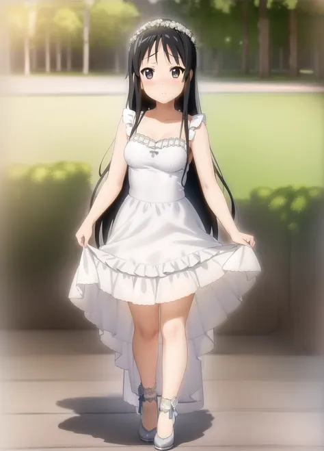 (((1girl))), ((masterpiece)), (full body), sakura, (medium breasts:1.7), ((((Mio Akiyama)))), best quality, K-On!, Kyoto Animation, ((Mio Akiyama in a wedding dress)), ((sakura)), sakura petals, flying petals, (((white wedding dress))), smile, tears, (summer park:1.5), hands behind back, ((dark gray-blue eyes)), (gray eyes:1.5), (long black hair), (shy:1.7), (blush:1.3), <lora:MioAkiyama:0.5>, ((intricate details)), hdr, ((intricate details, hyperdetailed)), intricate digital art, soothing tones, (cartoon:0.3), (art:1.4), epic realistic, faded, neutral colors, (hdr:1.4), (muted colors:1.4), (intricate), (artstation:1.99), dramatic, intricate details, (technicolor:0.9), detailed, intricate, cinematic, detailed, lightroom, natural, perfect, [oliver wetter|(kodak portra:0.08)|(leibovitz:0.6)], raw, intricate, high quality, mamiya, exposure blend