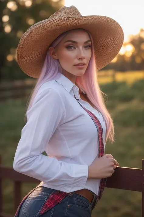 DEN_milkimind_OF,
(country beauty posing against a wooden fence with a plaid shirt and jeans and a cowboy hat, cow girl, country girl, cow girl:1.2),
bokeh, f1.4, 40mm, photorealistic, raw, 8k, textured skin, skin pores, intricate details <lora:epi_noiseoffset2:1>, epiCRealism <lora:ClothingAdjuster3:-1.3>