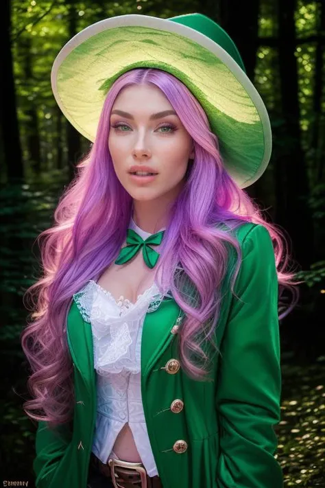 DEN_milkimind_OF,
(posing in an (enchanted forest:1.2) dressed as a (leprechaun:1.2), (shamrocks, clovers:1.2), , lucky charms, leprechaun, green clothing, green jacket and green shorts and a green hat, (magical:1.2), (enchanting:1.2):1.2),
bokeh, f1.4, 40mm, photorealistic, raw, 8k, textured skin, skin pores, intricate details <lora:epi_noiseoffset2:1>, epiCRealism <lora:ClothingAdjuster3:-1.3>