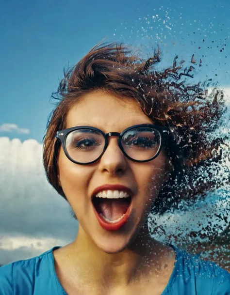photograph dispersion effect, fflixdisp, glasses, open mouth, realistic, closed eyes, 1girl, teeth, brown hair, parody, short hair, blue shirt, male focus, upper body, 1boy, real life insert
 <lora:dispersion:0.7>, 50mm . cinematic 4k epic detailed 4k epic detailed photograph shot on kodak detailed cinematic hbo dark moody, 35mm photo, grainy, vignette, vintage, Kodachrome, Lomography, stained, highly detailed, found footage