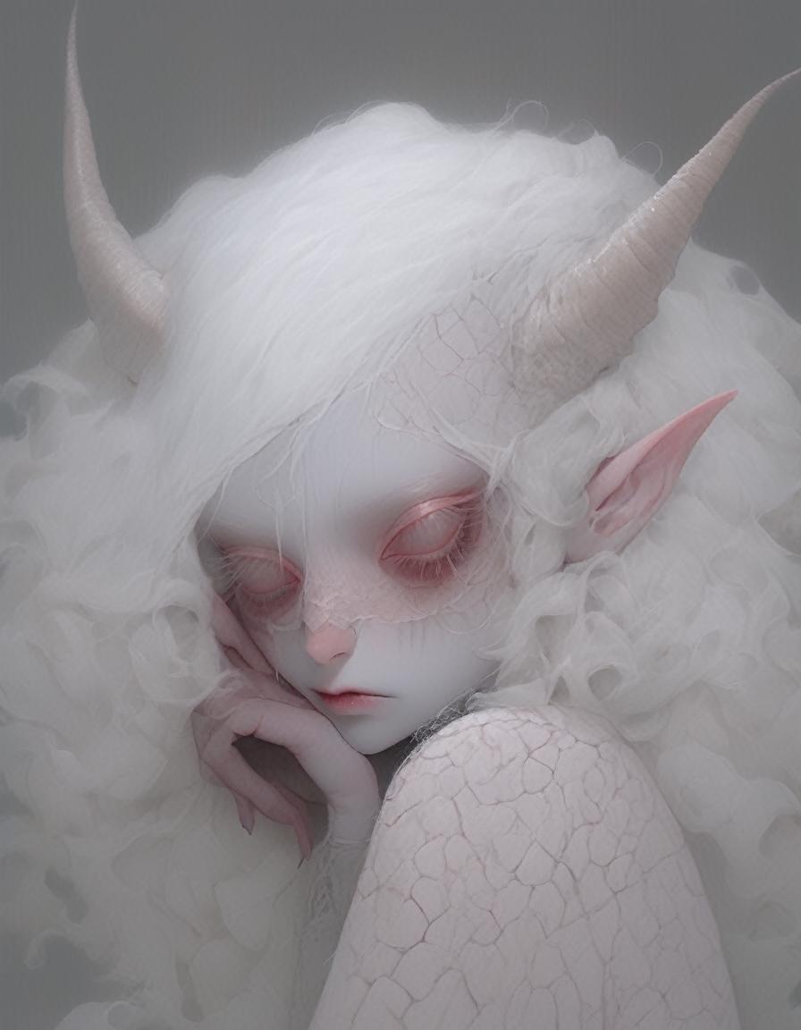 A close up of a person with a white costume and horns - SeaArt AI